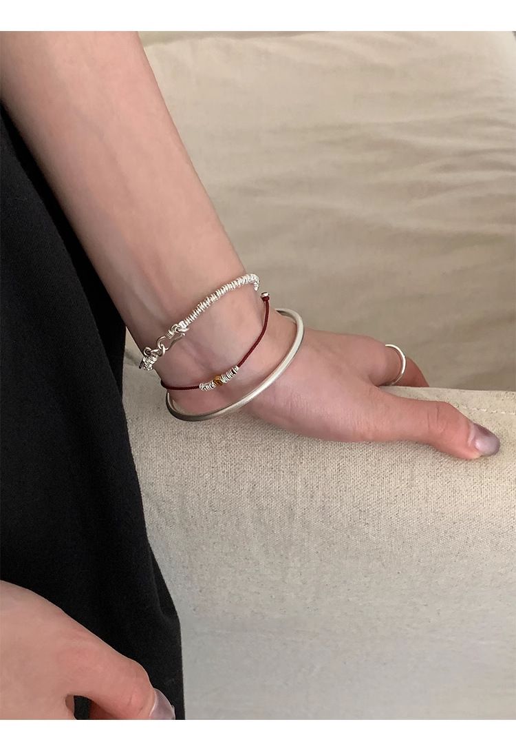 迈思卡通体足银999小鱼方牌手链女韩国高级小众设计复古盘缠手环