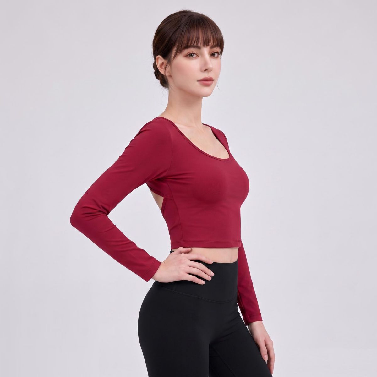 Yoga-Oberteil mit Rückenfrei, Langarm, mit Bustier-Pad