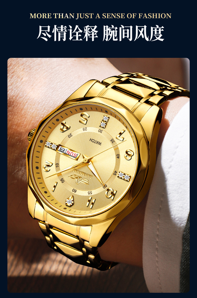 LANMSOM Herrenuhr Quarz, Stahlarmband, wasserdicht