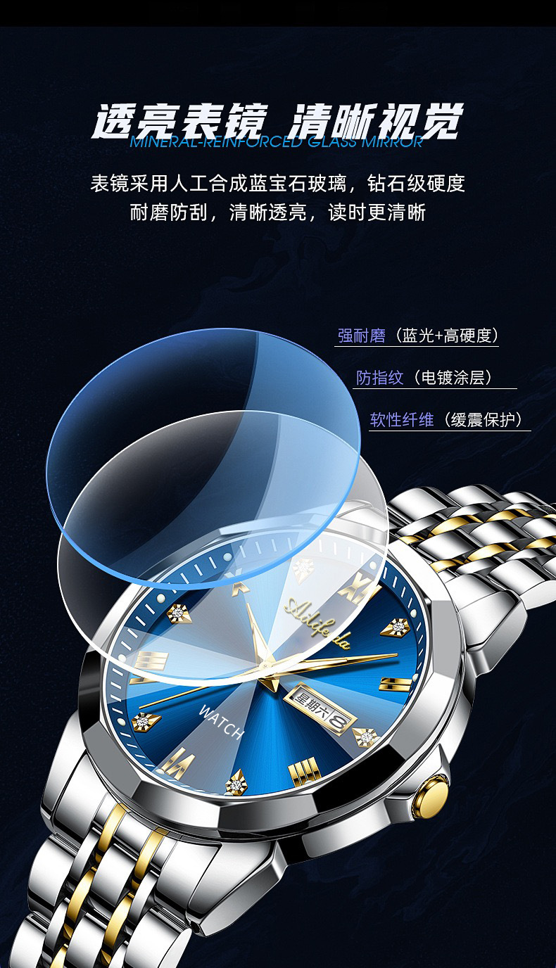 Men's Quartz Watch Hollow Caseback Calendar Luminous