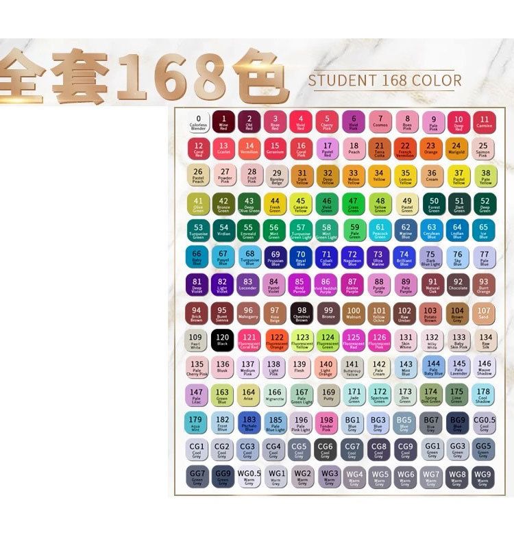TOUCH marker kalemi seti, 168 renk, siyah gövde, yağlı
