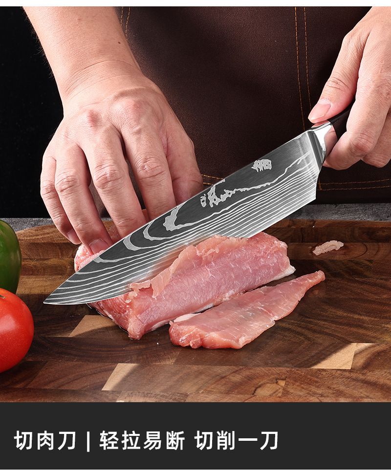 Damascus pattern kitchen knife set with chef knife
