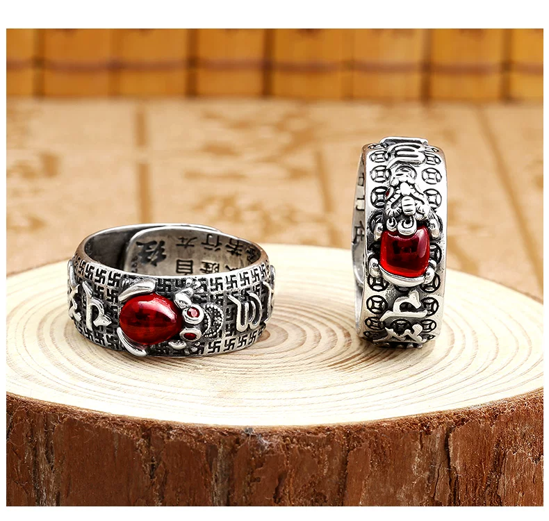 Pure silver S990 Pixiu ring, pomegranate detail, trendy