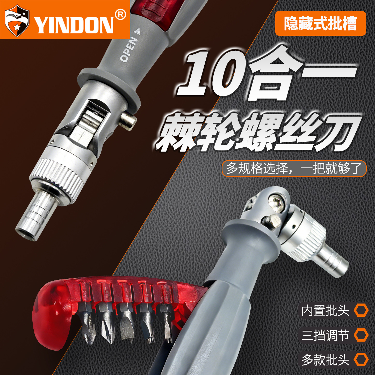 Magnetic screwdriver set with ratchet head and multi-profile bits