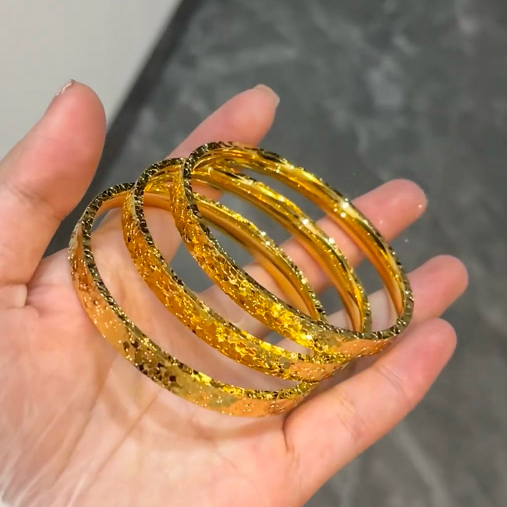 24K altın bilezik, CNC kesim üç yüzlü, buzlu parlak tarzı, kadın için