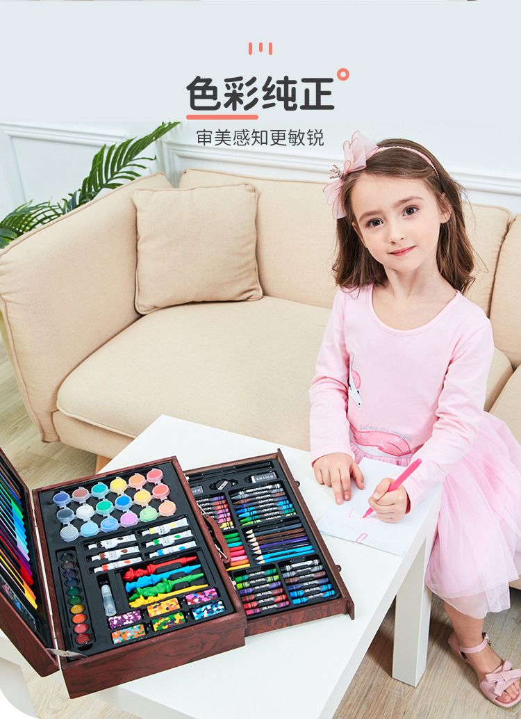 Çocuk Boyama Seti Ahşap Kutu 123 Parça