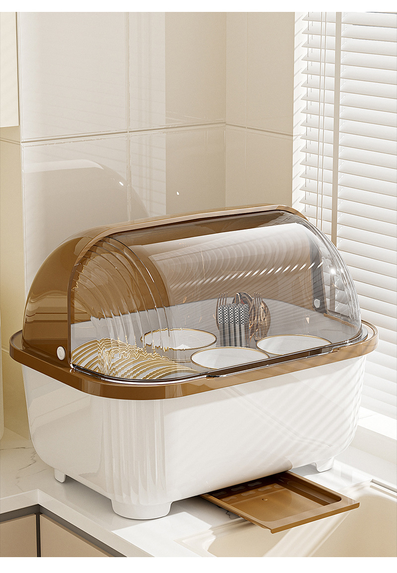 Kitchen bowl cabinet with cover and draining tray
