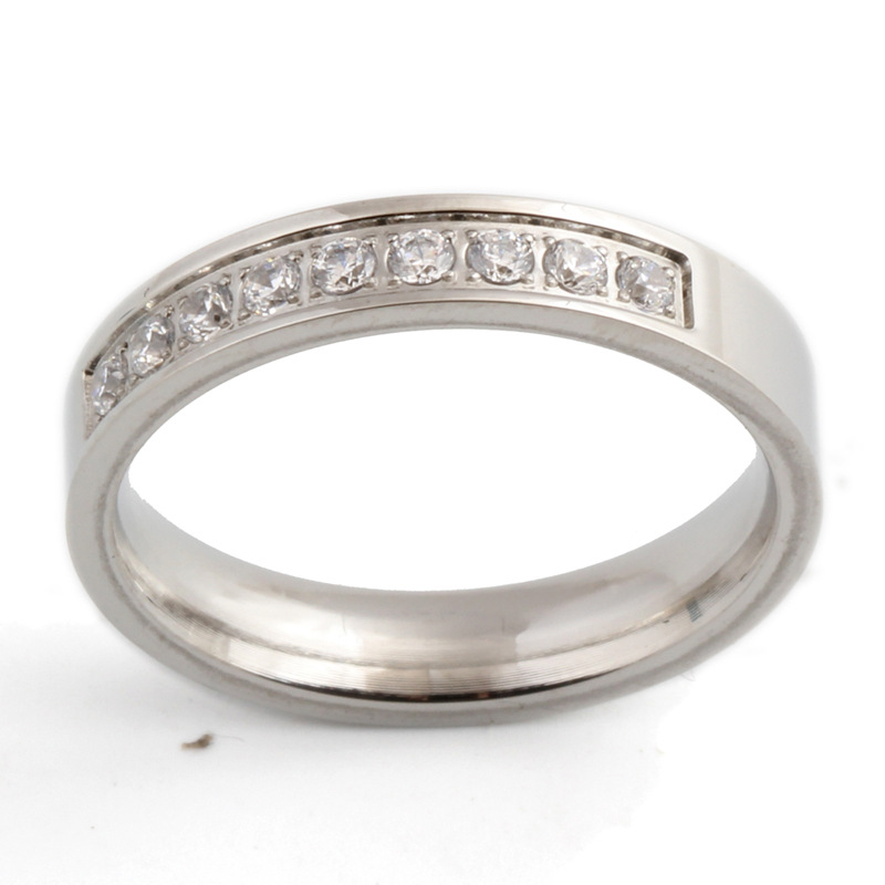 4mm zirkon paslanmaz çelik yüzük, minimalist stil