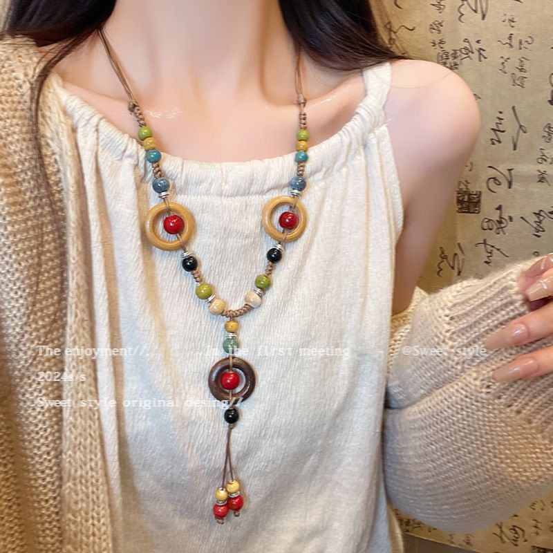 Ethnic style necklace, long sweater chain, women's accessory