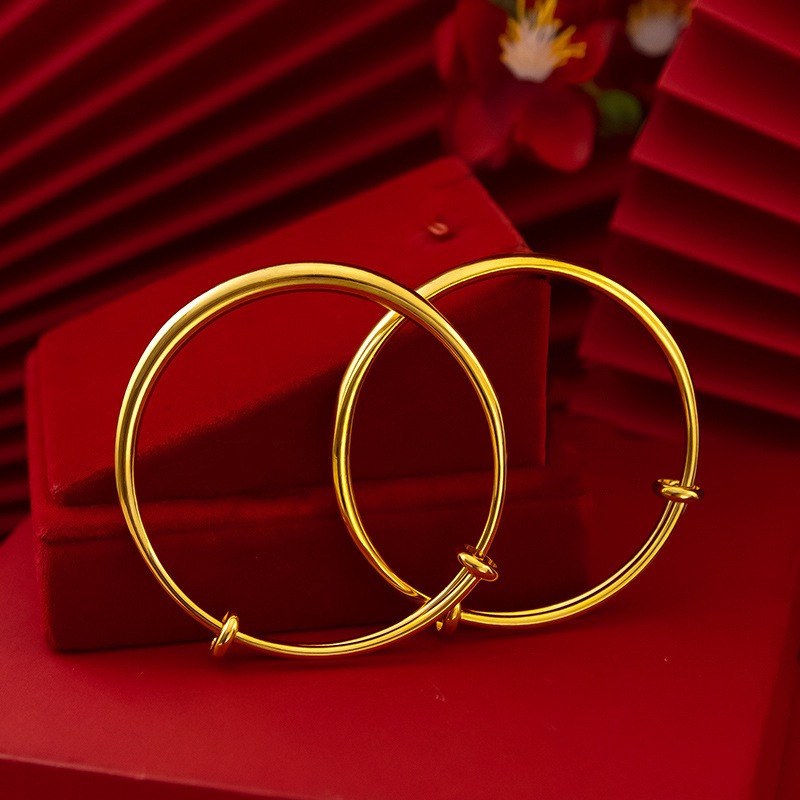 Sand gold smooth round bangle, women's, push-pull design