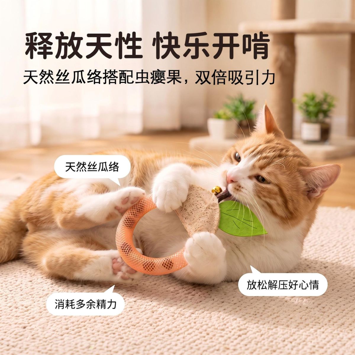 天然丝瓜络猫啃咬玩具木天蓼虫瘿果洁齿磨牙水果造型自嗨解闷用品