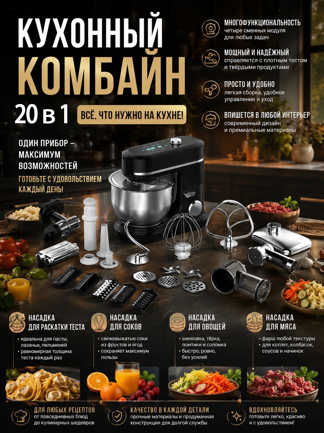 Multifunctional kitchen machine dough mixer blender grinder