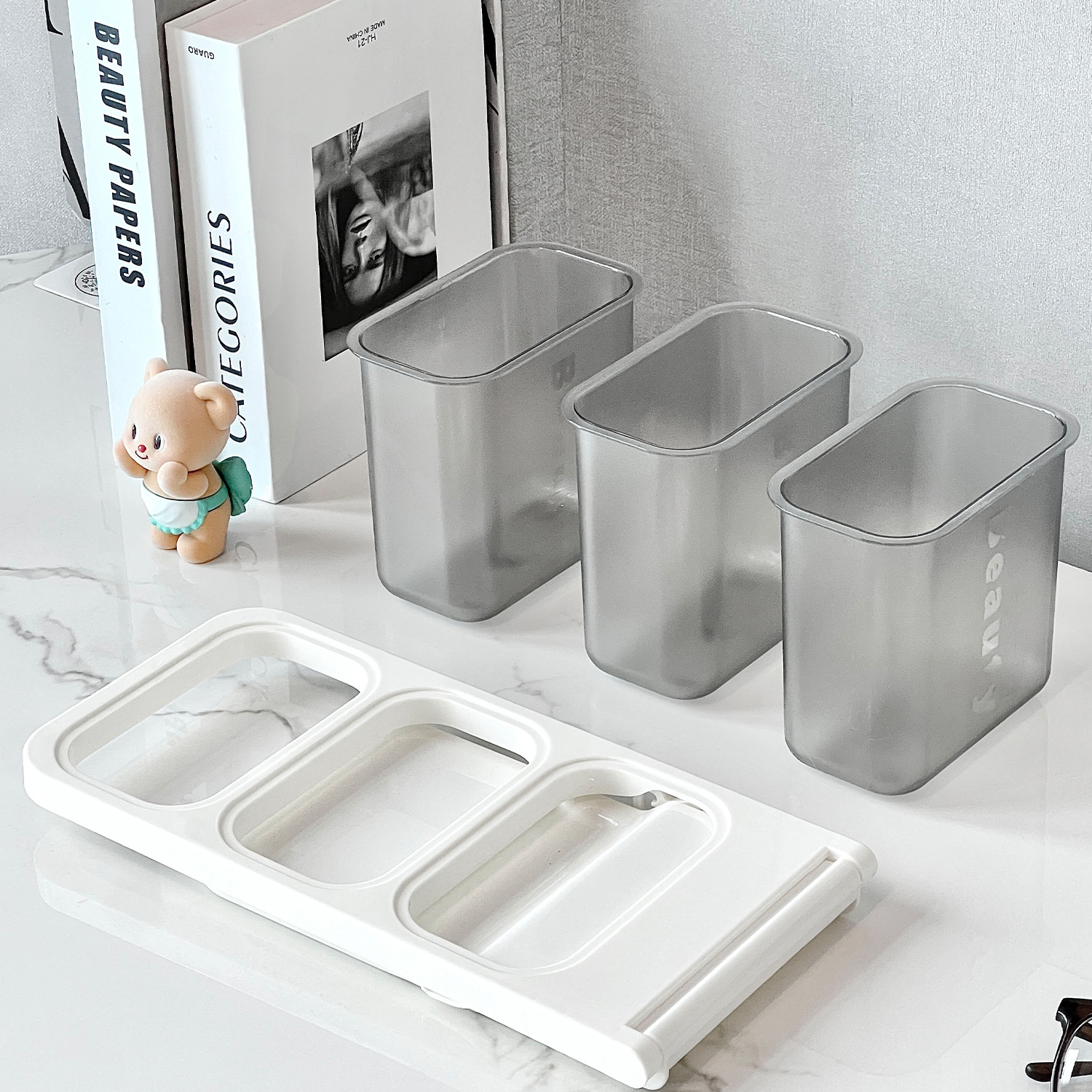Angled pencil holder, large capacity desk storage organizer