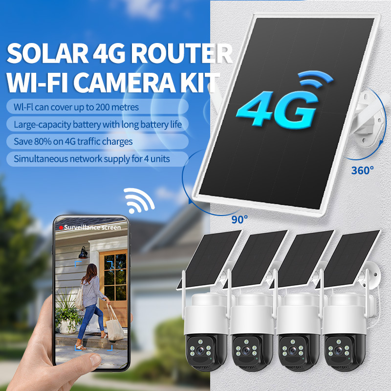 Solar-powered outdoor wireless surveillance kit, 4MP night vision