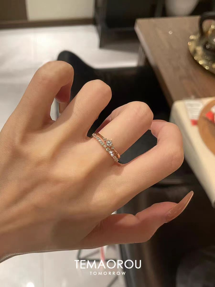 Kadınlar için ince pırlanta yüzük, minimalist, çoklu taş, yığılabilir
