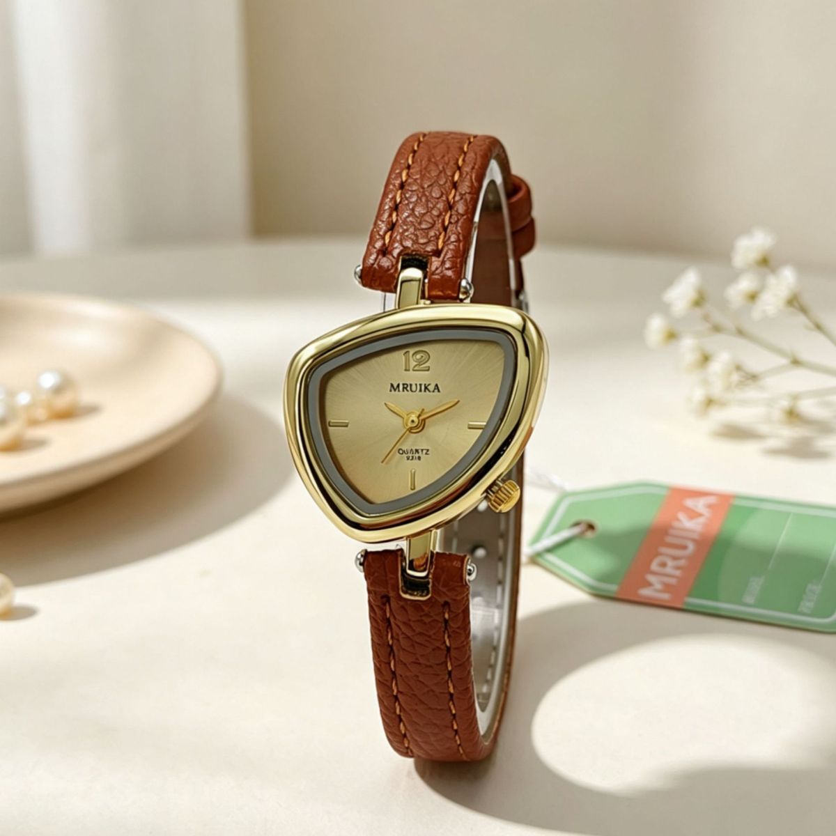 Damen-Quarzuhr mit Dreiecksdesign, elegant