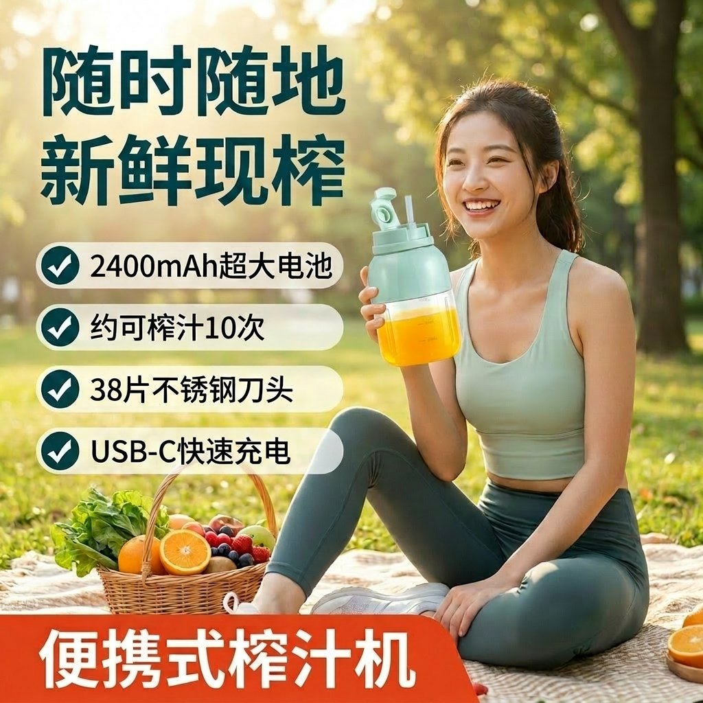 800ml无线便携式榨汁机 USB充电户外随行榨汁杯 跨境热销代发批发