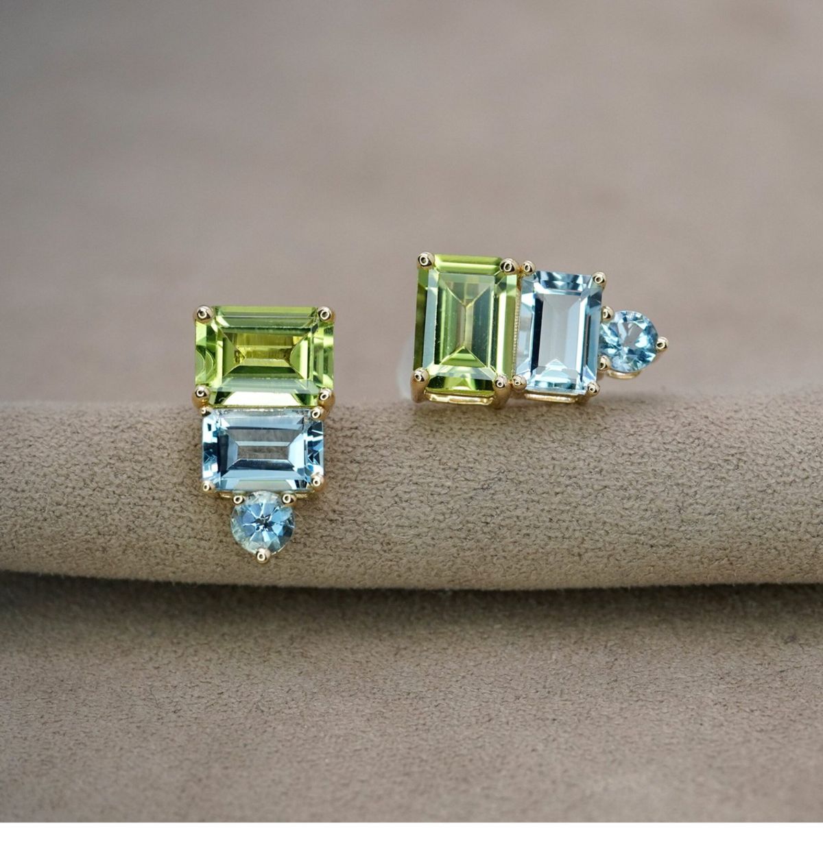 1.7 carat peridot stud earrings, 925 silver 18K gold