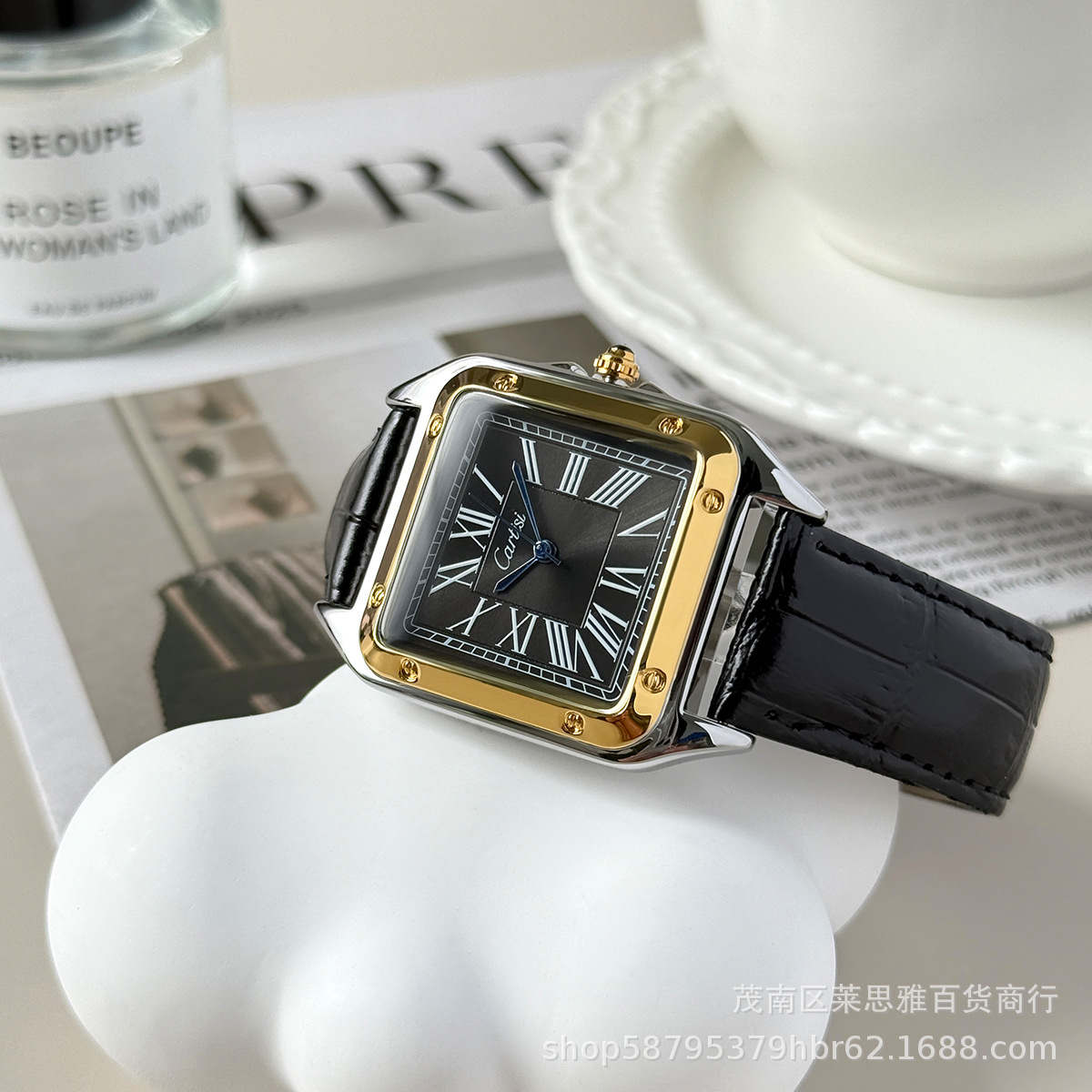 Cartisi men's wristwatch, square, roman numerals, leather strap