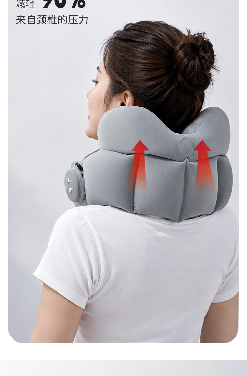 Press-type inflatable U-shape neck pillow, portable
