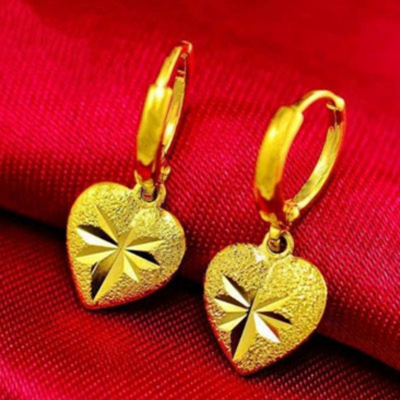 Vietnam sand gold earrings, heart and water drop design