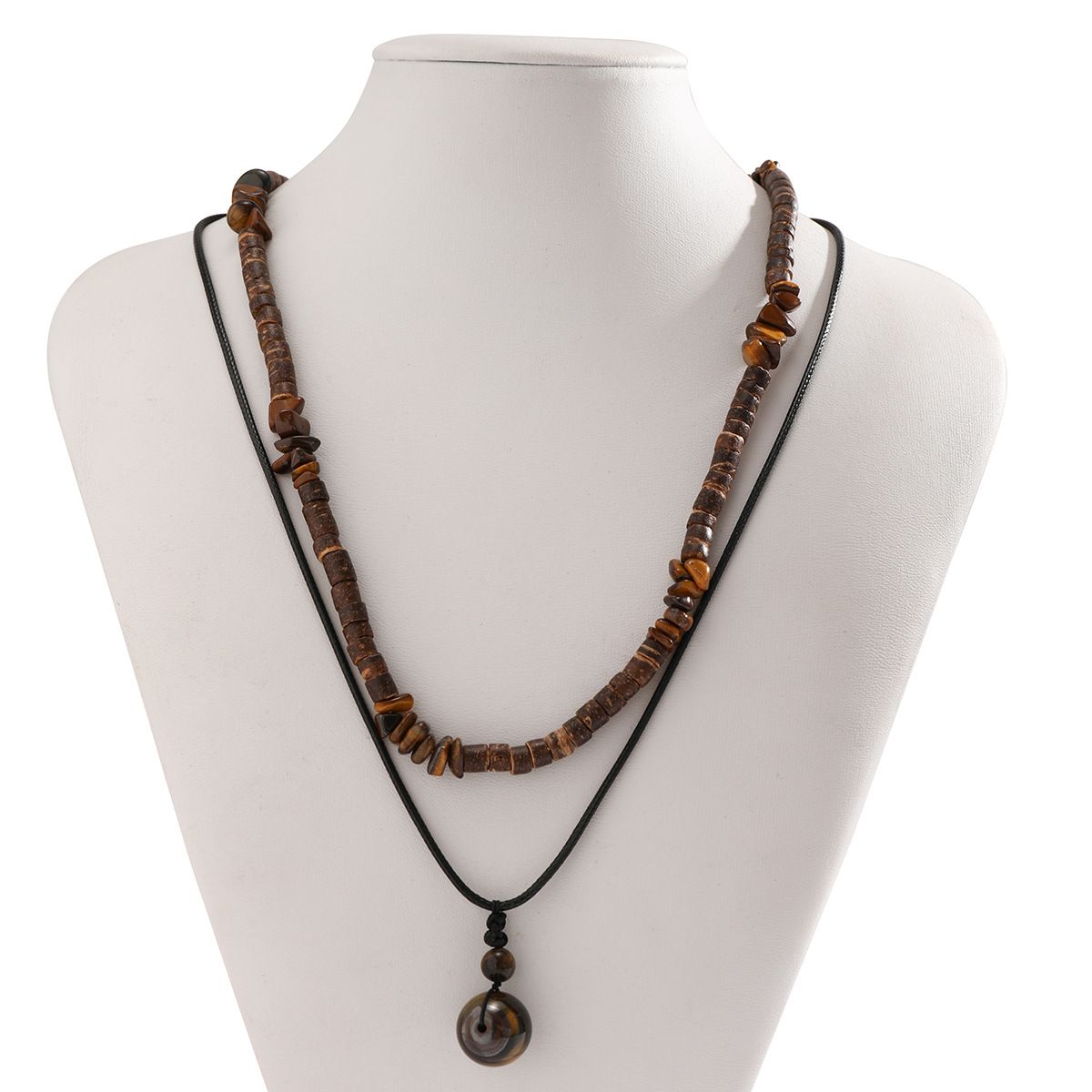 Men's wood bead turquoise necklace set