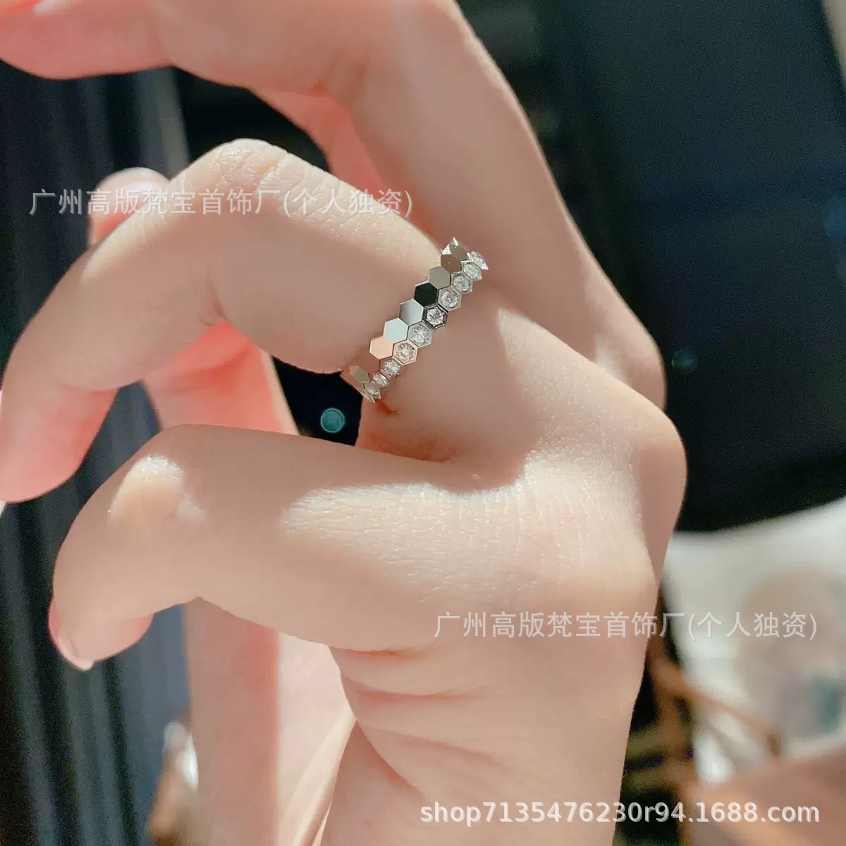 925 silver honeycomb ring for women, CNC machined, 18k gold plated