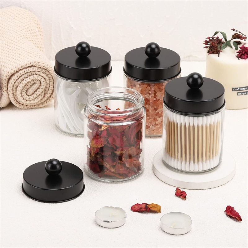 Glass bottle bathroom storage set