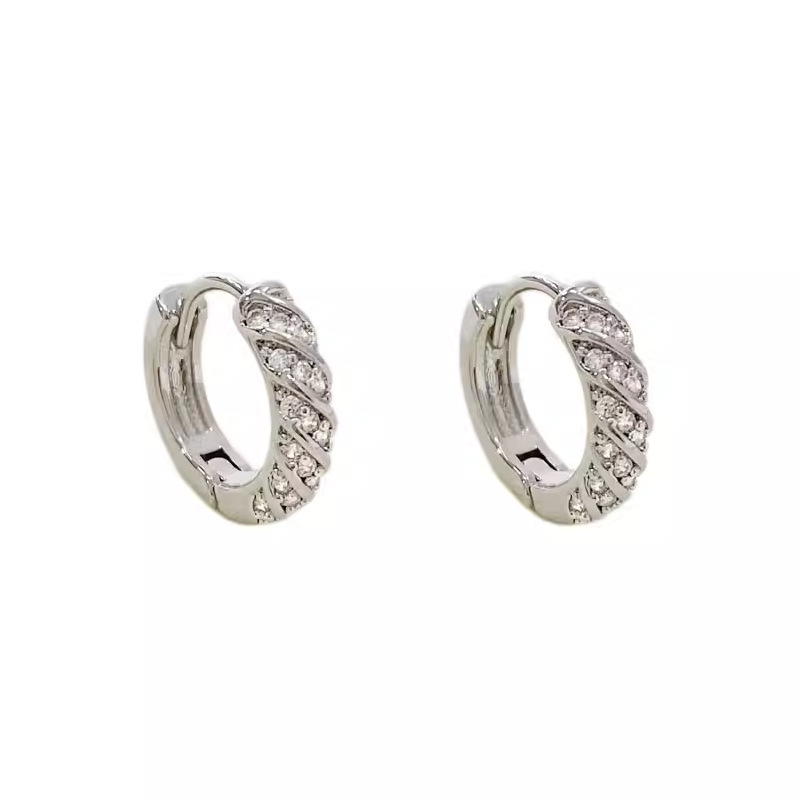 Diamond earrings, silver, luxury design, women's pierced earrings