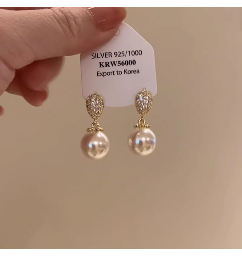 Pearl earrings, S925 silver studs, zircon accents
