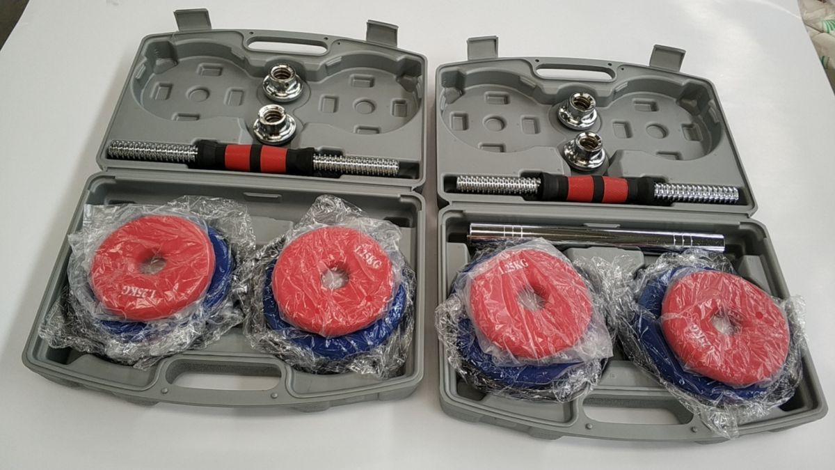 Colorful vinyl-coated dumbbell set, fitness shaping, adjustable