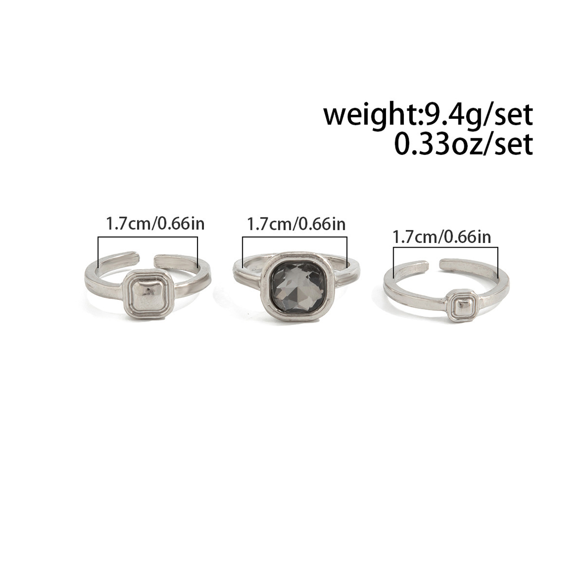 Acryl-Schwarzstein-Ring mit geometrischem Metallquadrat