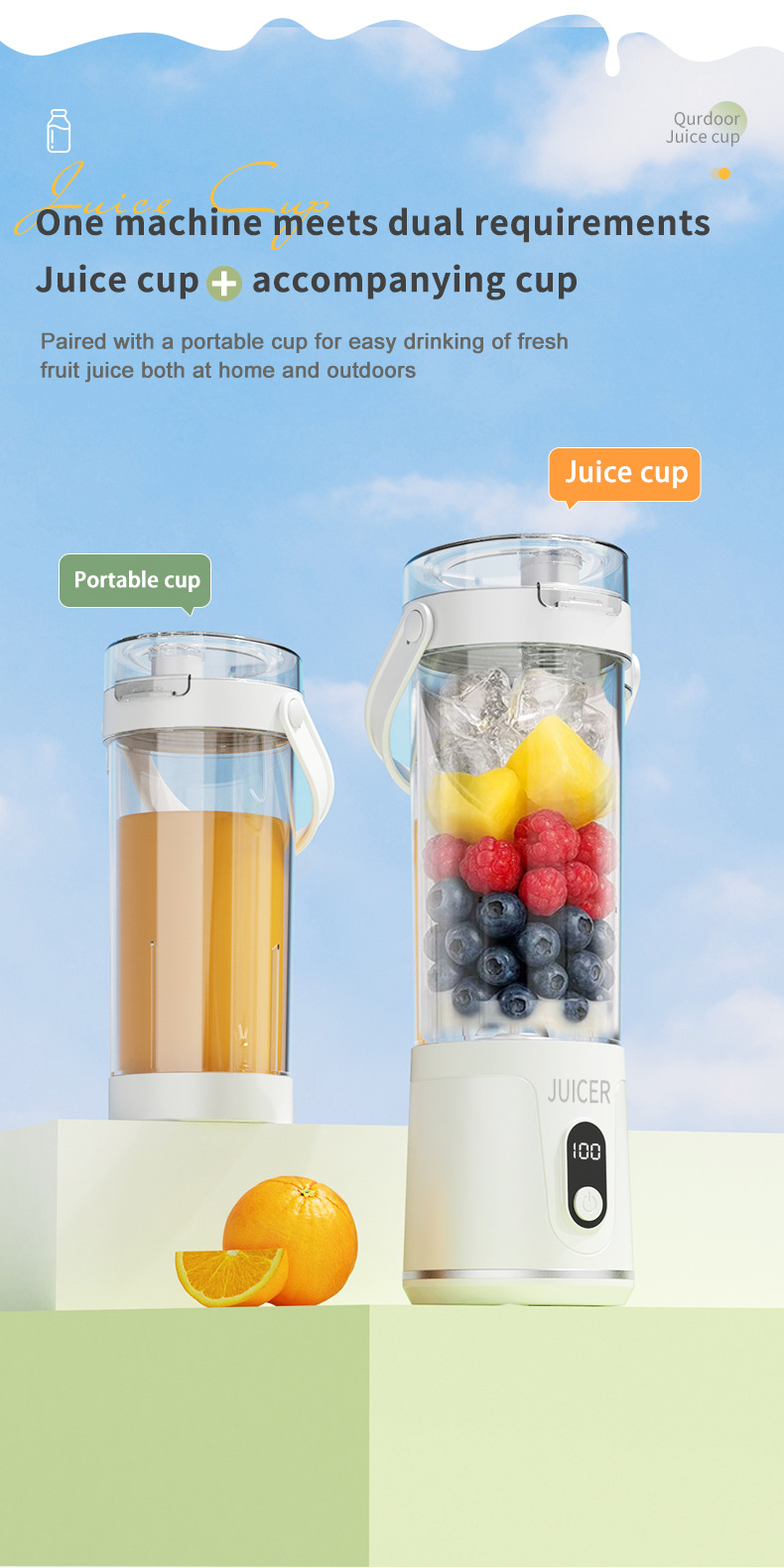 Tragbarer Entsafter, aufladbar, kabellos, Mini-Elektro, frischer Saft