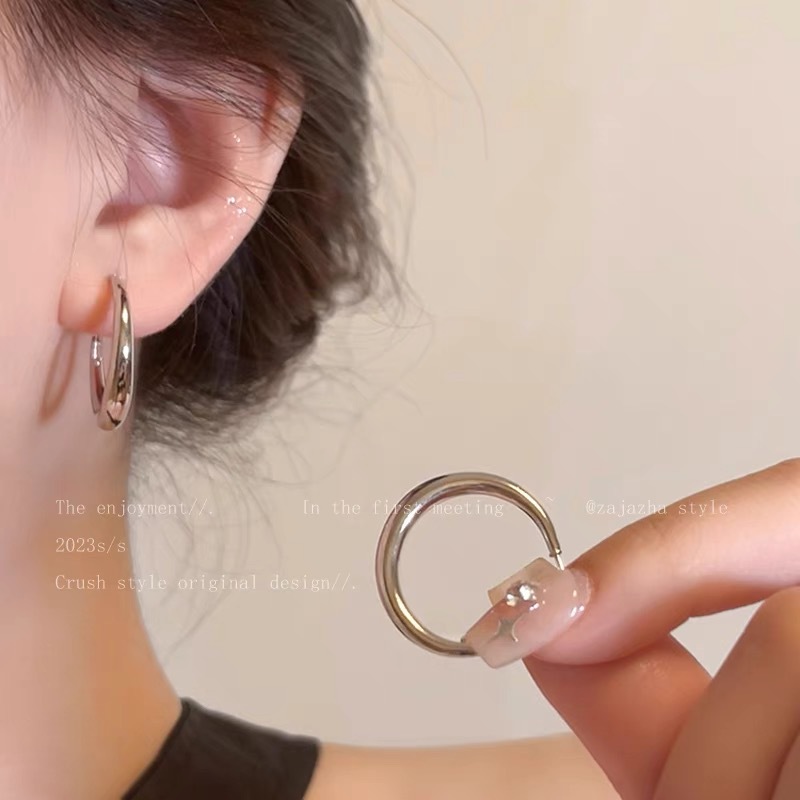 Silver earrings, S925 silver, ring design, for women
