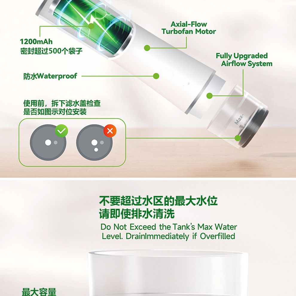 Portable vacuum sealer, smart food compression