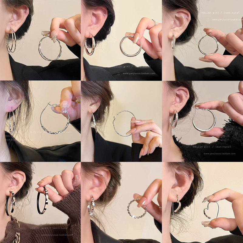 S925 silver hoop earrings, minimalist, fashion, versatile