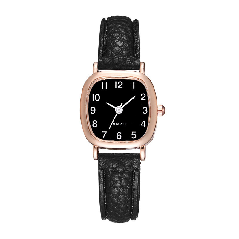 Damen-Quarzuhr quadratisch, Lederarmband