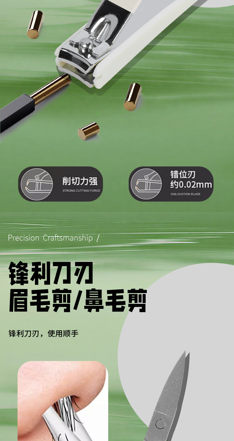 Nail clipper set with anti-splash angled blades