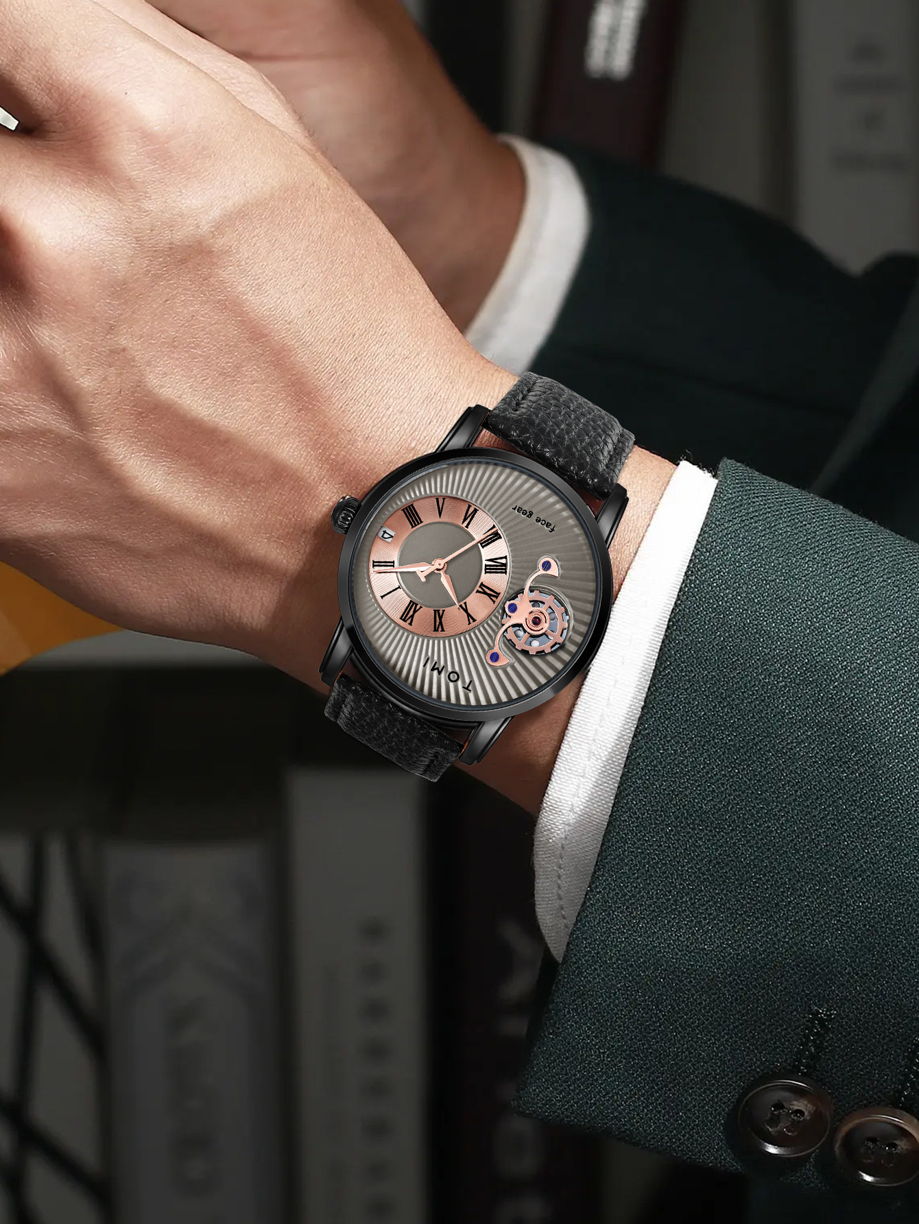 TOMI Face Gear Erkek Saati Kuvars Deri