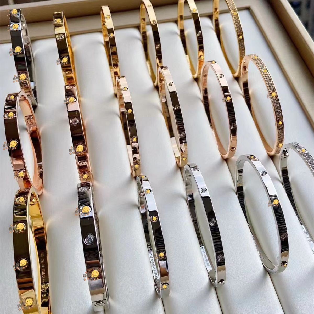 18K gold-plated bracelet, wide/narrow version, cubic zirconia