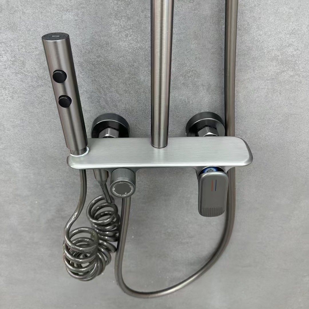 酒店工程淋浴器增压花洒喷头浴室手持灰色挂墙式花洒全套全铜主体