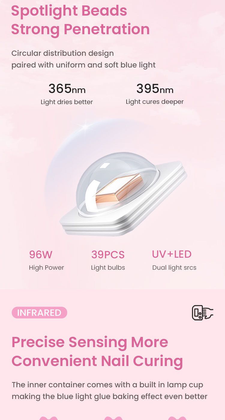 UV nail curing lamp with smart wireless LED light therapy