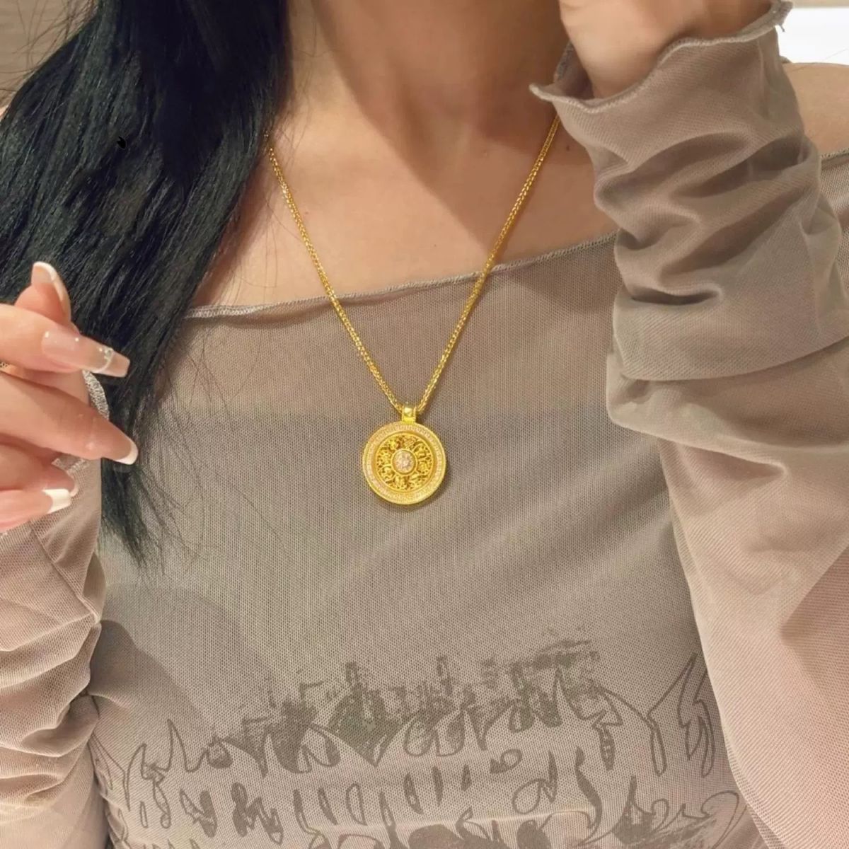 金店同款满钻八宝罗盘时来运转吊坠毛衣链转运珠仿金久不掉色
