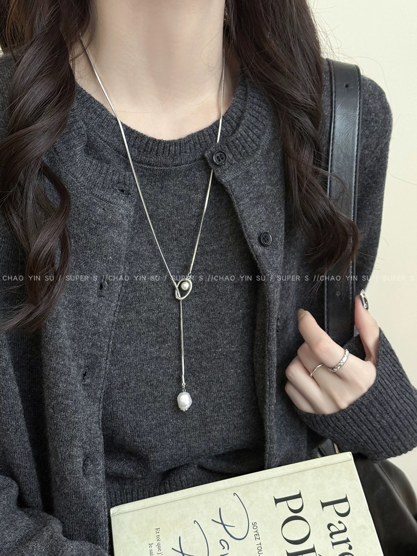Pearl pendant long sweater chain necklace non-fading premium
