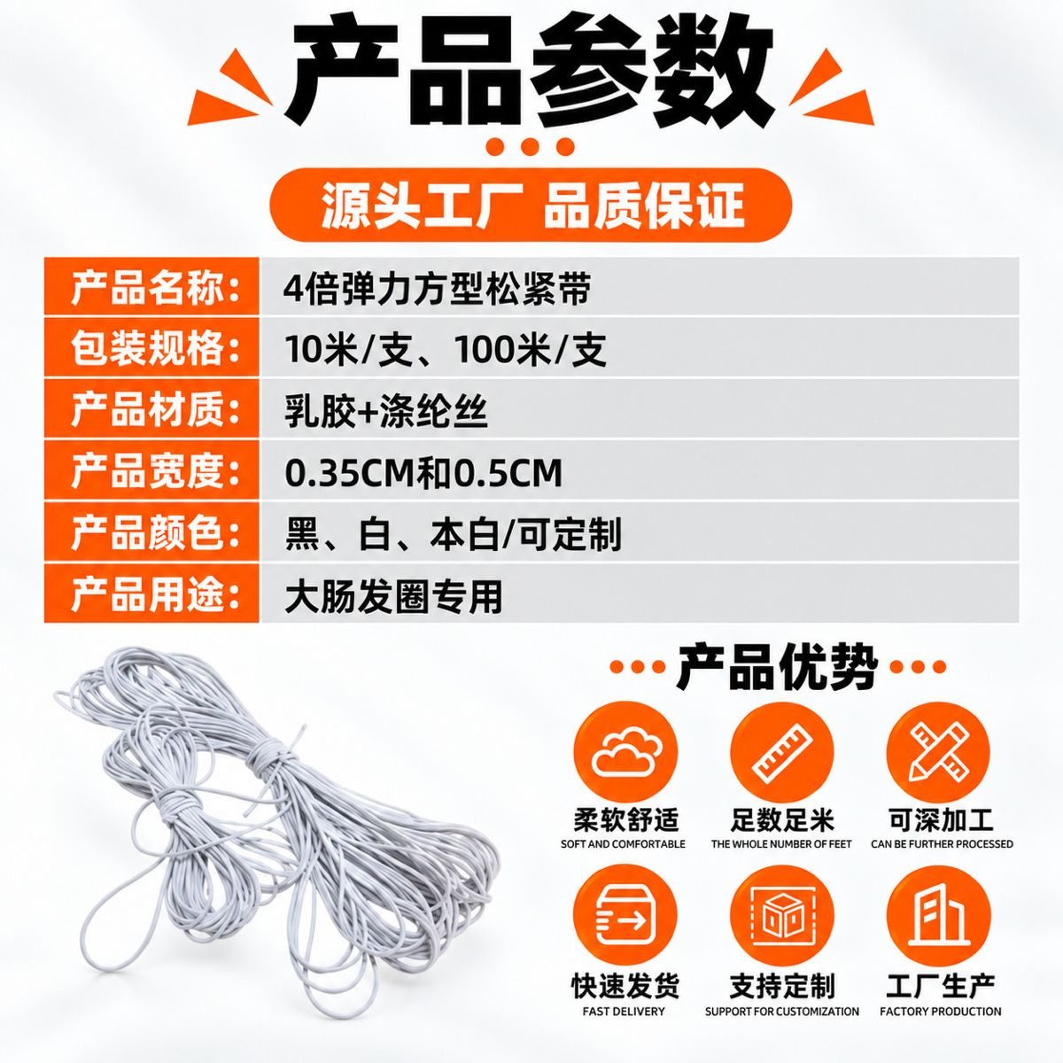 发圈专用4倍高弹力松紧带方圆形皮筋进口乳胶丝DIY服装辅料批发