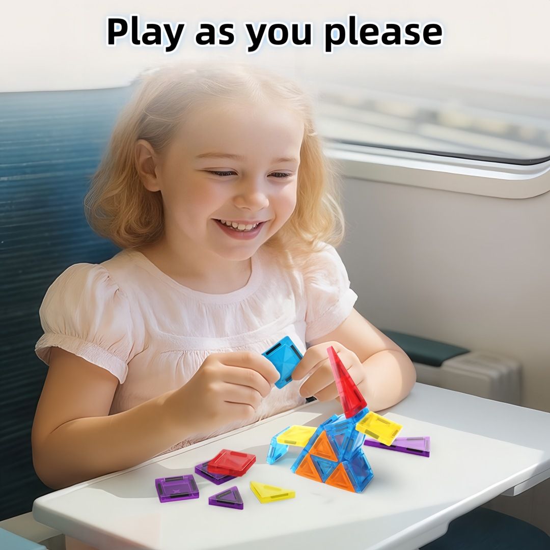 Mini magnetic building tiles, colorful windows, travel set