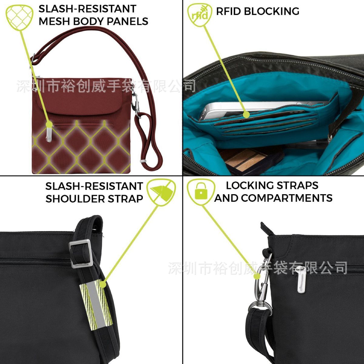 Crossbody phone bag, passport and document wallet with RFID