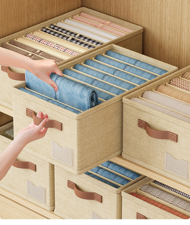 Cotton and linen storage box with drawers, compartments for underwear and clothing
