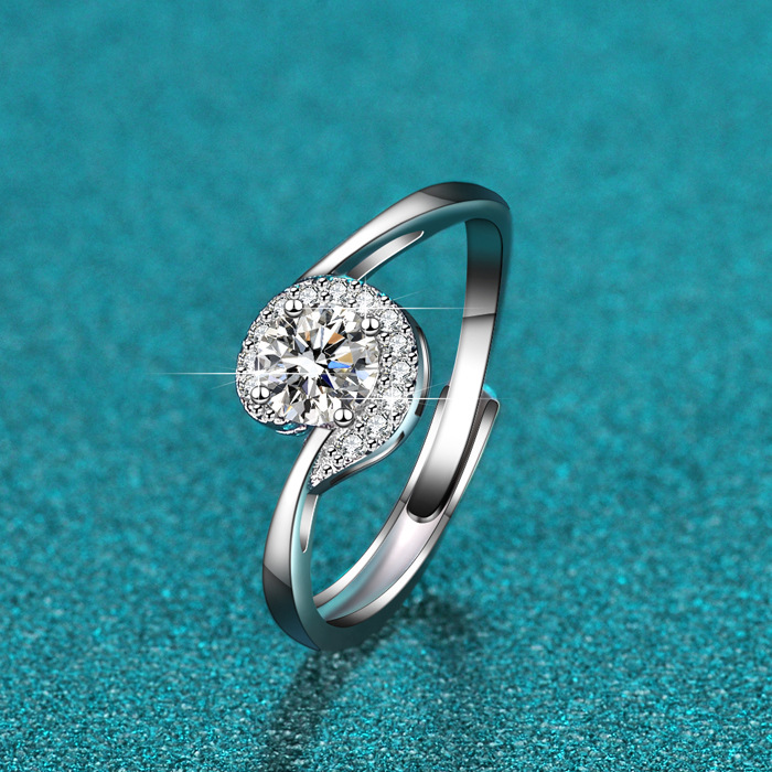 Moissanit Damenring Sterlingsilber ein Karat Sechser Krappenfassung