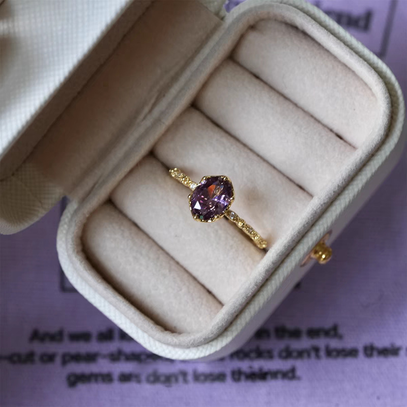 Purple open design ring for women, vintage style, versatile